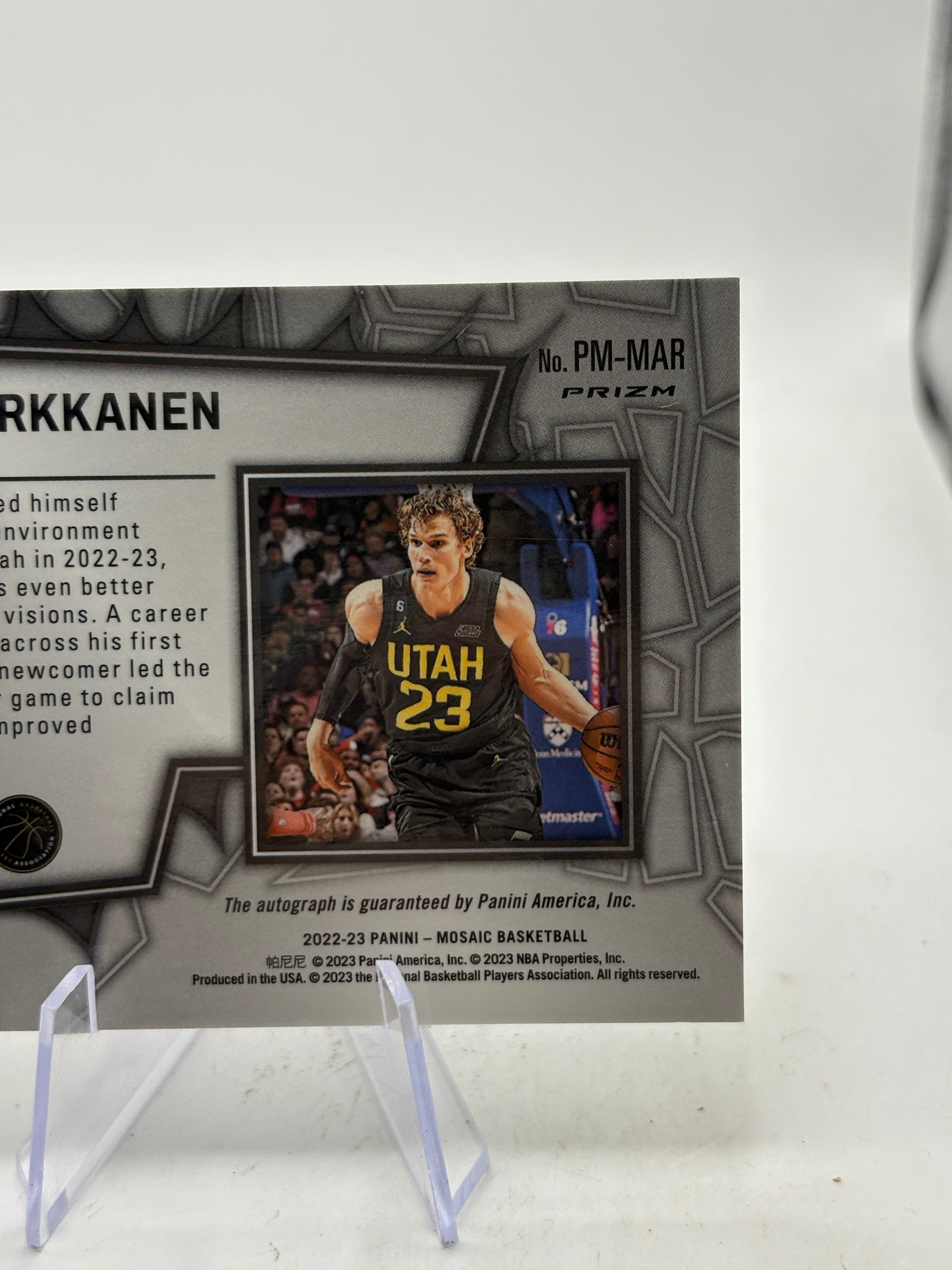 2022-23 Panini Mosaic Lauri Markkanen Utah Jazz Pictographs Blue Prizm Auto /49